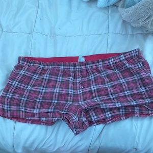 Pink and white plaid “sleep” shorts
